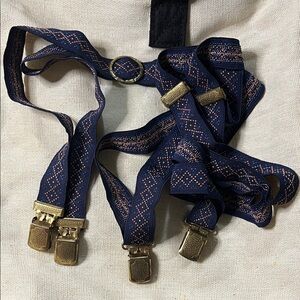 Unique Vintage Blue and Gold Patterned Suspenders